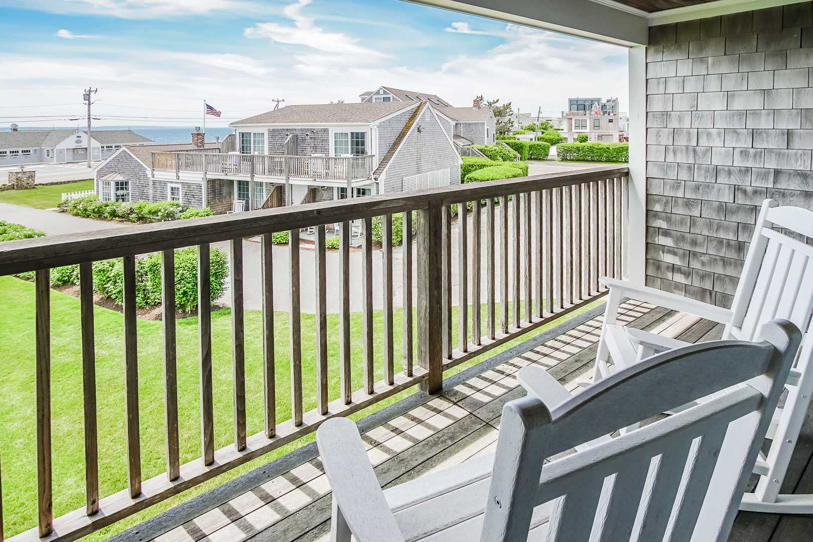 A pleasant view from the balcony at VRI's Beachside Village Resort in Massachusetts.